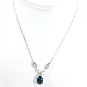 Michelle Albala 14K White Gold Diamond & London Blue Topaz Drop Necklace